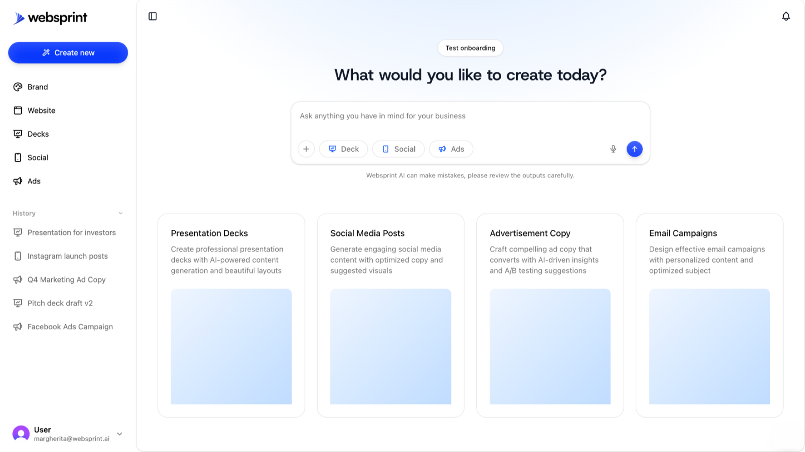 Websprint App Dashboard